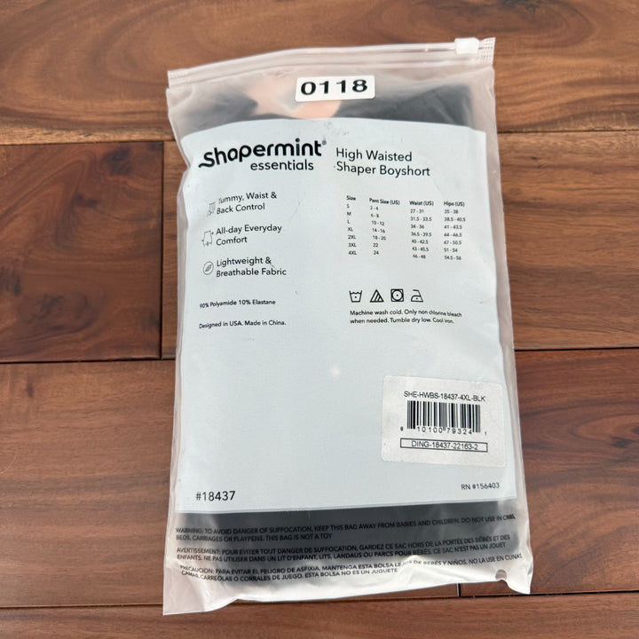 Shapermint Essentials High Waisted Shaper Boyshort Womens 4XL Black Shapewear