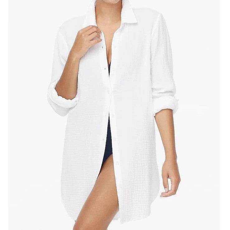 J. Crew White Gauze Shirt Tunic Button Up Long Sleeve Top Size S