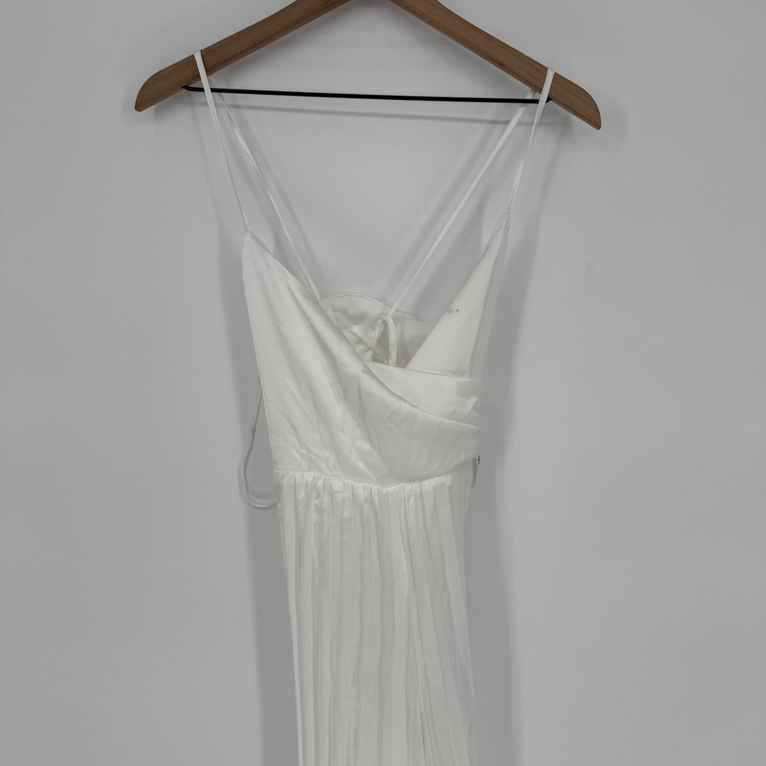 Lulus Memorably Sophisticated White Satin Pleated Backless Jumpsuit Size XS