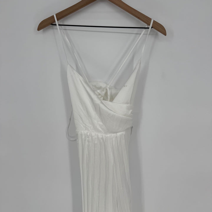 Lulus Memorably Sophisticated White Satin Pleated Backless Jumpsuit Size XS