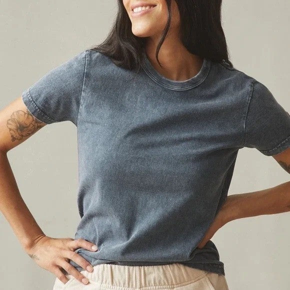 American Giant Washed Cotton Tee Teal Crew Neck Short Sleeve Size S Made USA