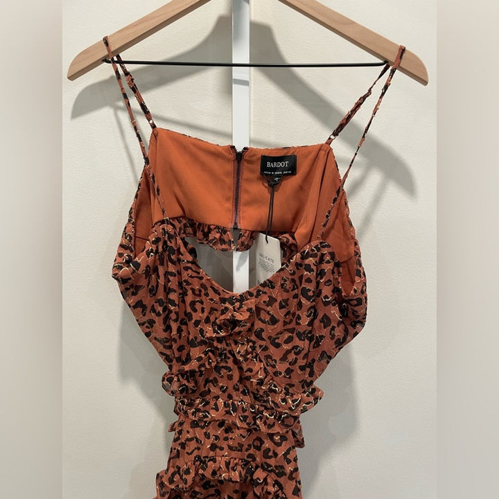 Bardot Leopard Frill Cut Out Mini Dress Size 12/XL