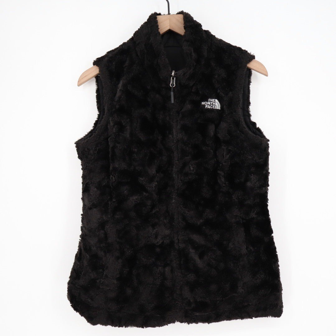 The North Face Womens Fleece Vest Black Logo Embroidered Full Zip Pockets S P