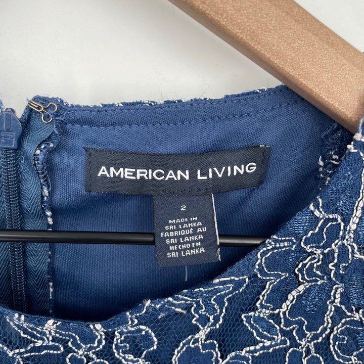 American Living Navy Blue Lace Cap Sleeve Sheath Dress Size 2