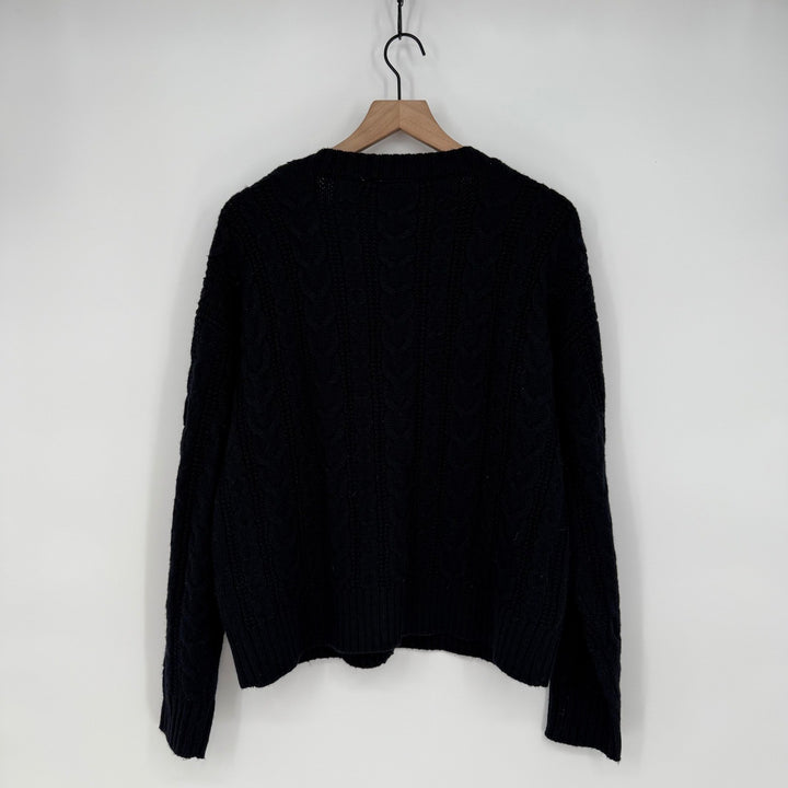 Zara Black Cable Knit Button Front Cardigan Sweater Size Medium