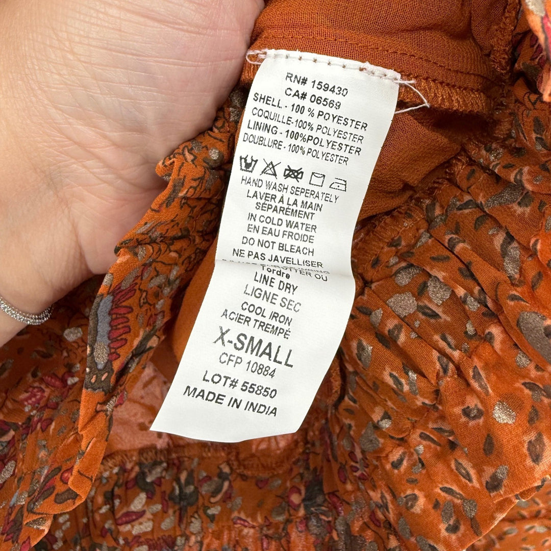 Elan Blouse XS Copper Paisley Print Long Sleeve Smocked Bloomingdales