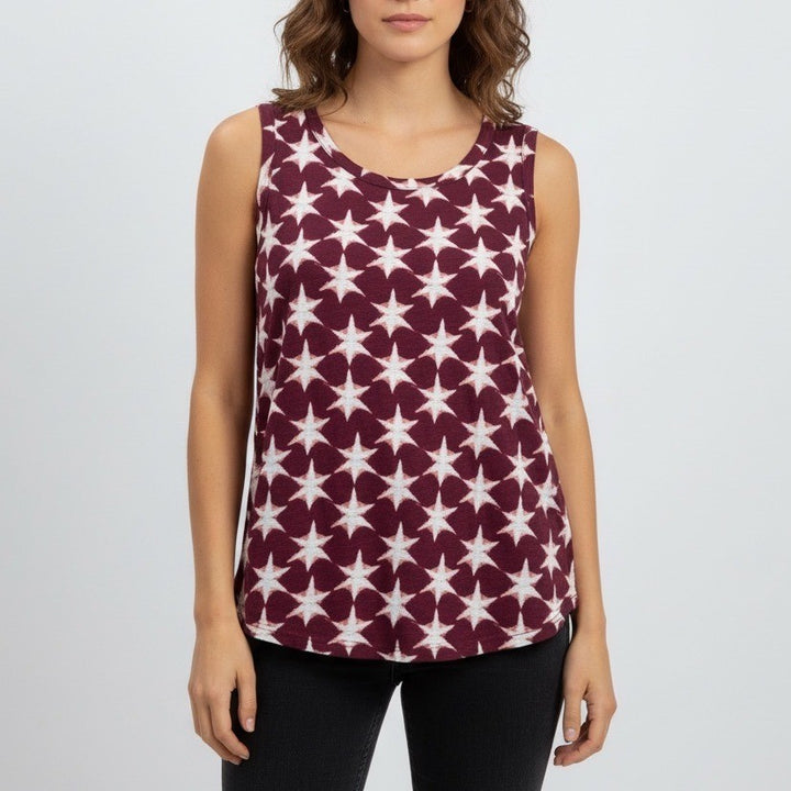 Lucky Brand Star Print Sleeveless Tank Top Burgundy White Womens Size Small