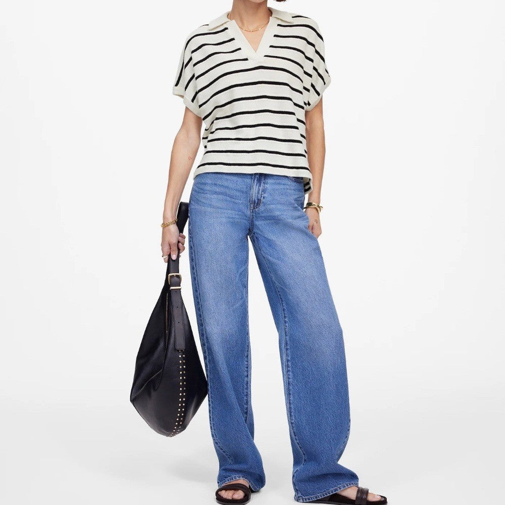 Madewell Relaxed V-Neck Polo Shirt in Stripe Size XXS