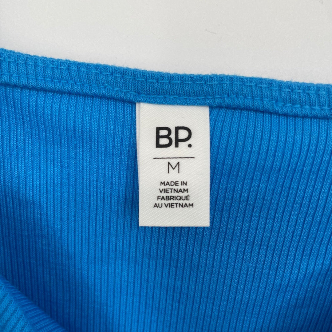 BP Ribbed Tank Top Blue Ruffle Strap Ruched V Neck Size M