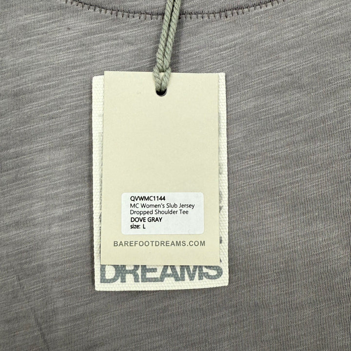 Barefoot Dreams Malibu Dove Gray Slub Jersey Dropped Shoulder Tee T-Shirt L