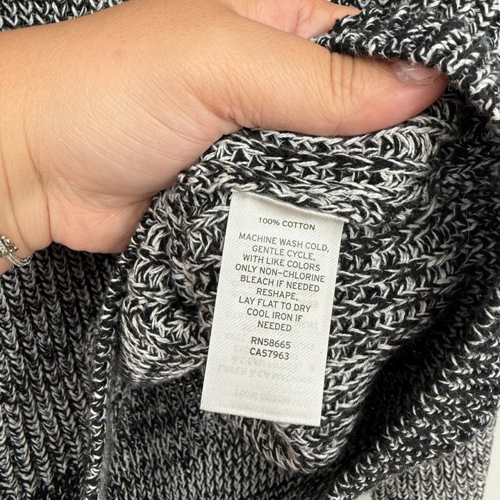 Abound Easy Stitch Sweater Women XL Black Gray Marled Cotton Chunky Knit Stretch
