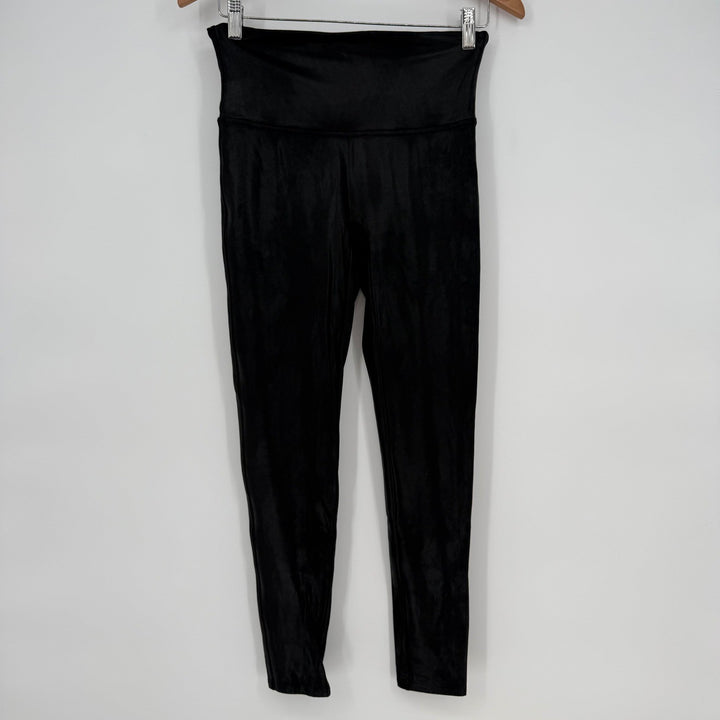 SPANX Faux Leather Velvet Leggings Black High Waisted Athleisure Size L