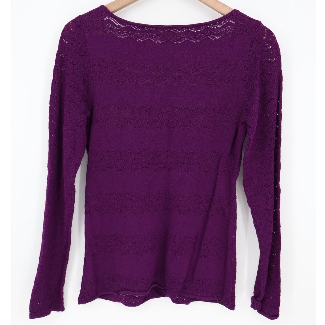 Catherine Malandrino Purple Knit Lace Trim Long Sleeve Top Size M