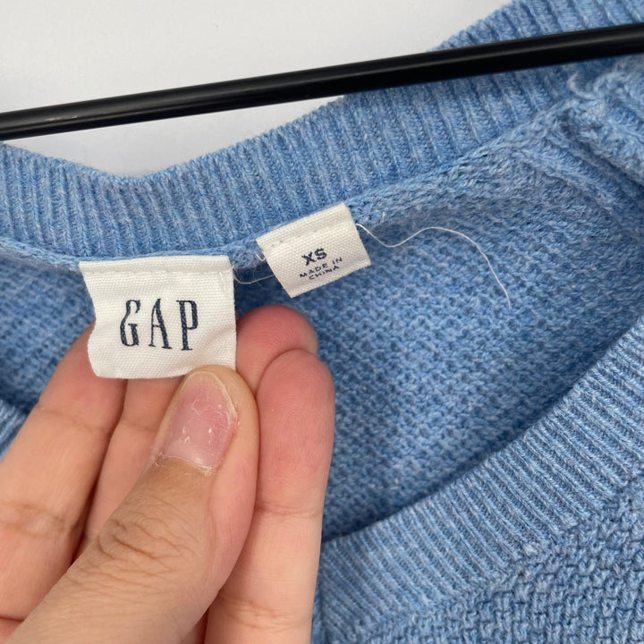 GAP Blue Textured V Neck Long Sleeve Sweater Top Womens XS
