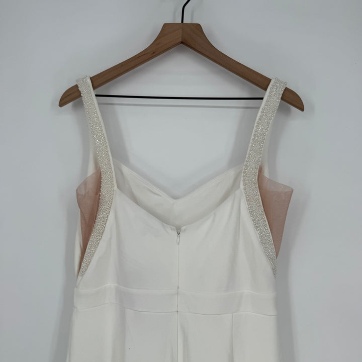 Lulus Love Aglow White Pearl Beaded Sleeveless Straight Leg Jumpsuit Size XL