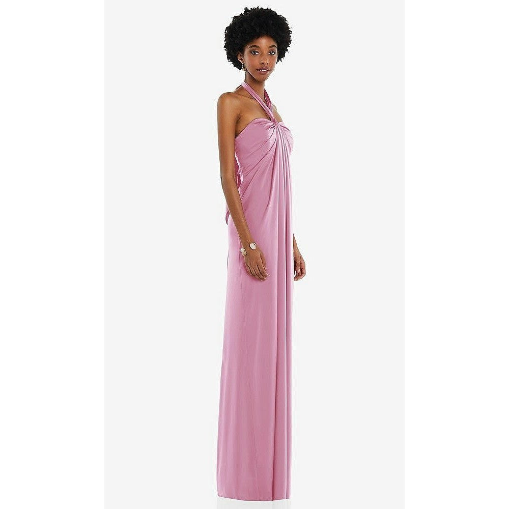 Dessy Collection Draped Satin Grecian Column Gown With Convertible Straps