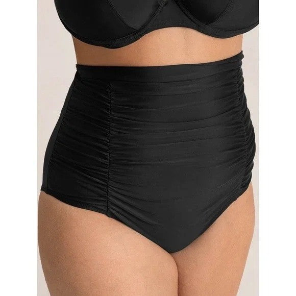 Shapermint Essentials High Waisted Control Bikini Bottom Ruffle Ruched Black XL