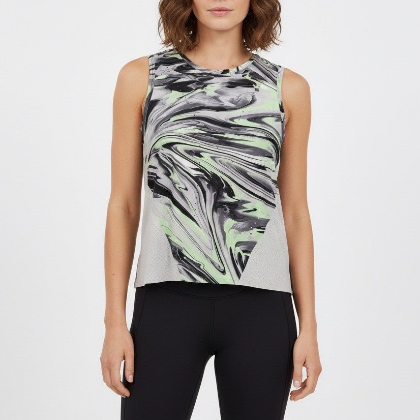 Lululemon Athletic Tank Top Abstract Swirl Green Black White Mesh Back Size M