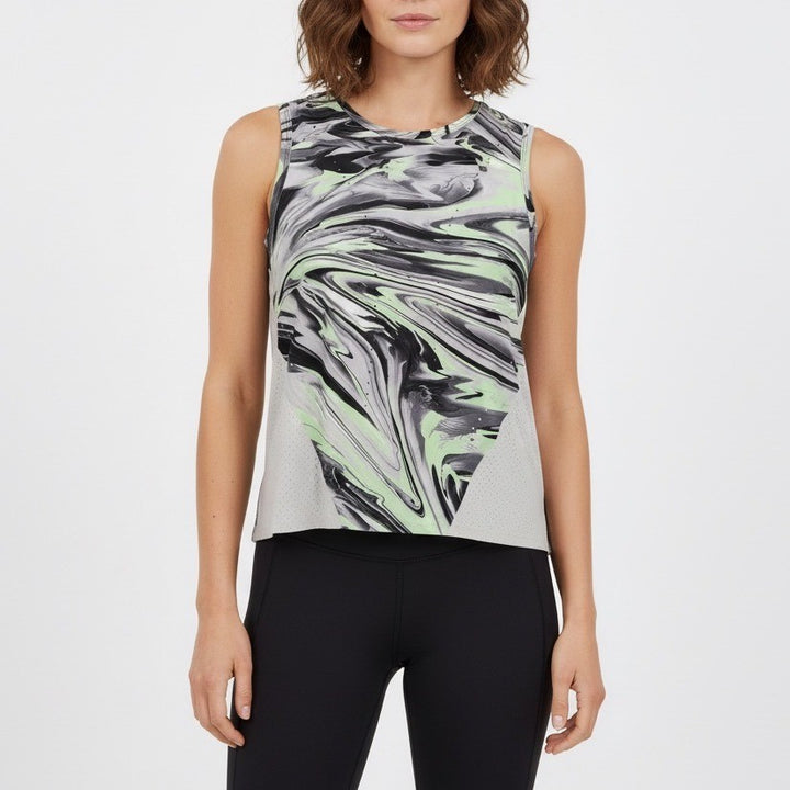 Lululemon Athletic Tank Top Abstract Swirl Green Black White Mesh Back Size M