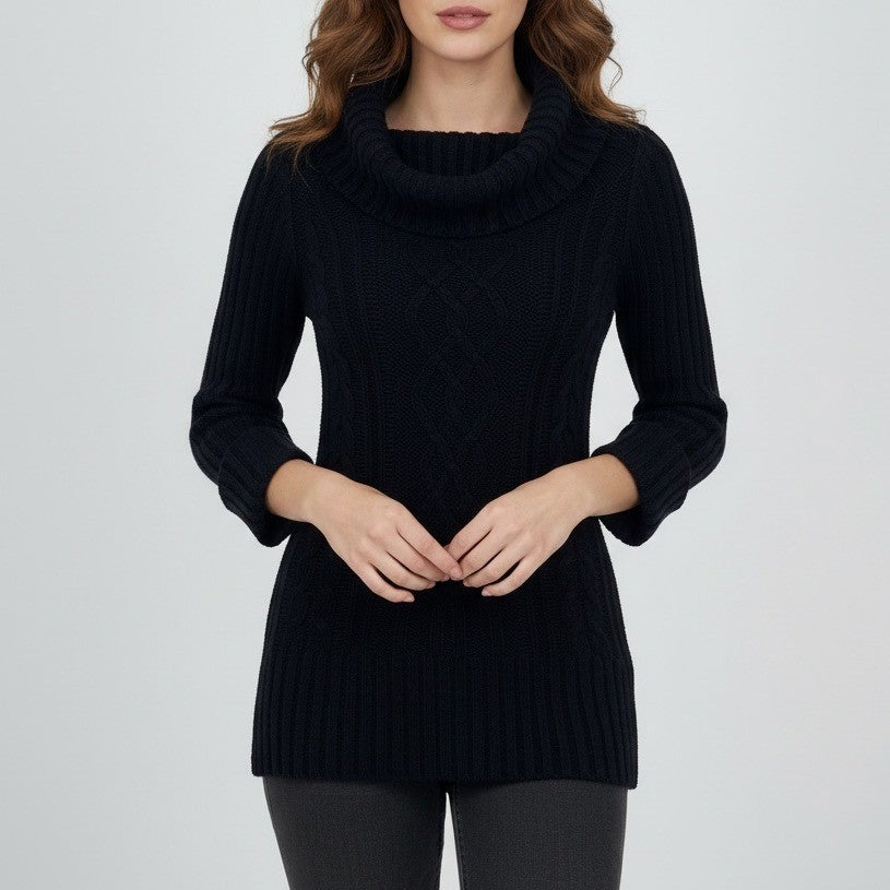 Arizona Jean Company Black Cable Knit Cowl Neck Sweater Size S