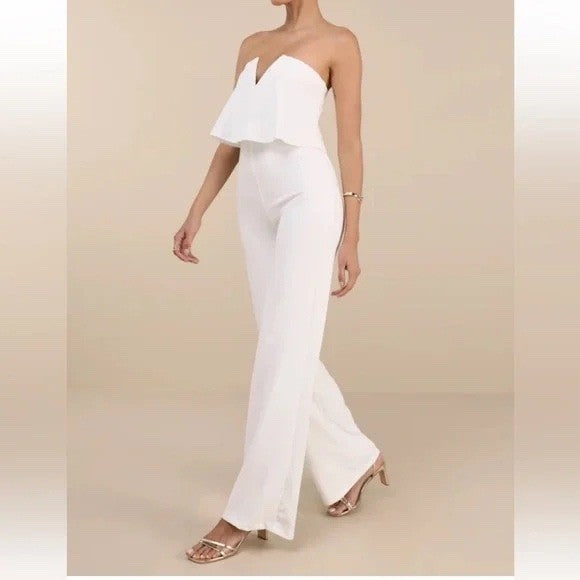 Lulus Power of Love White Strapless Jumpsuit Size S