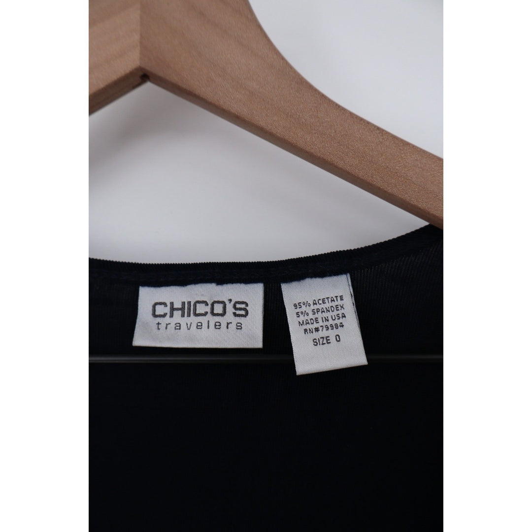 Chicos Travelers Navy Blue Long Sleeve Knot Front Cardigan Sweater Size 0/S