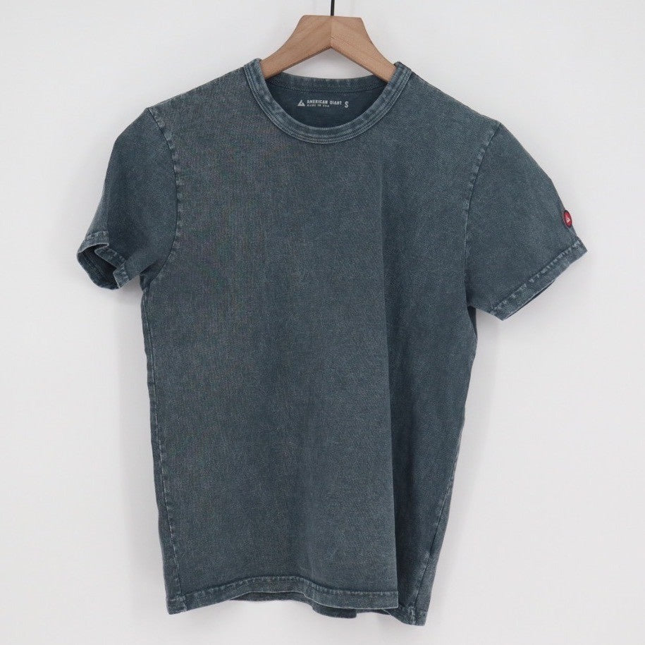 American Giant Washed Cotton Tee Teal Crew Neck Short Sleeve Size S Made USA