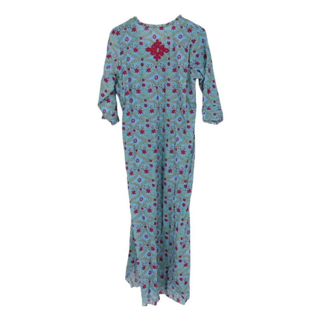 Gallabia Urban Casual Kaftan Dress Blue Red Floral Print XL