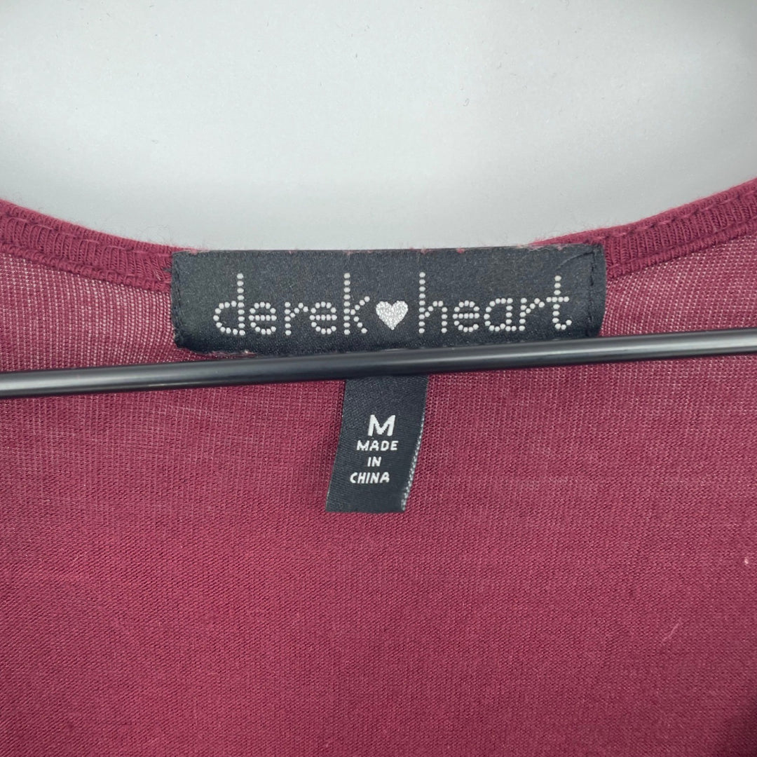Derek Heart Burgundy Lace Up Neck 3/4 Sleeve Tunic Dress Size M