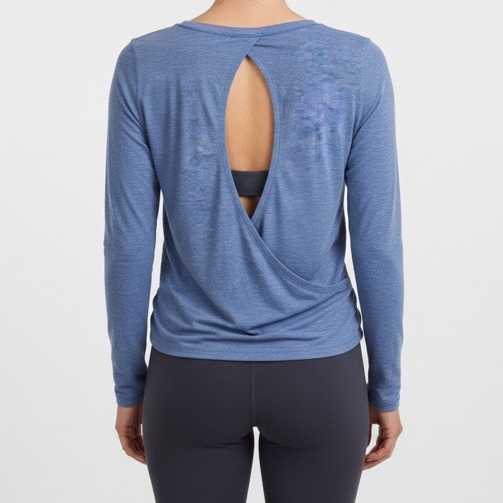 Lululemon Blue Heathered Long Sleeve Top Open Back Athletic Yoga Size 4