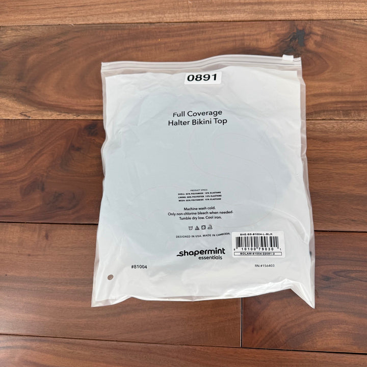 Shapermint Essentials Full Coverage Halter Bikini Top Black Size L