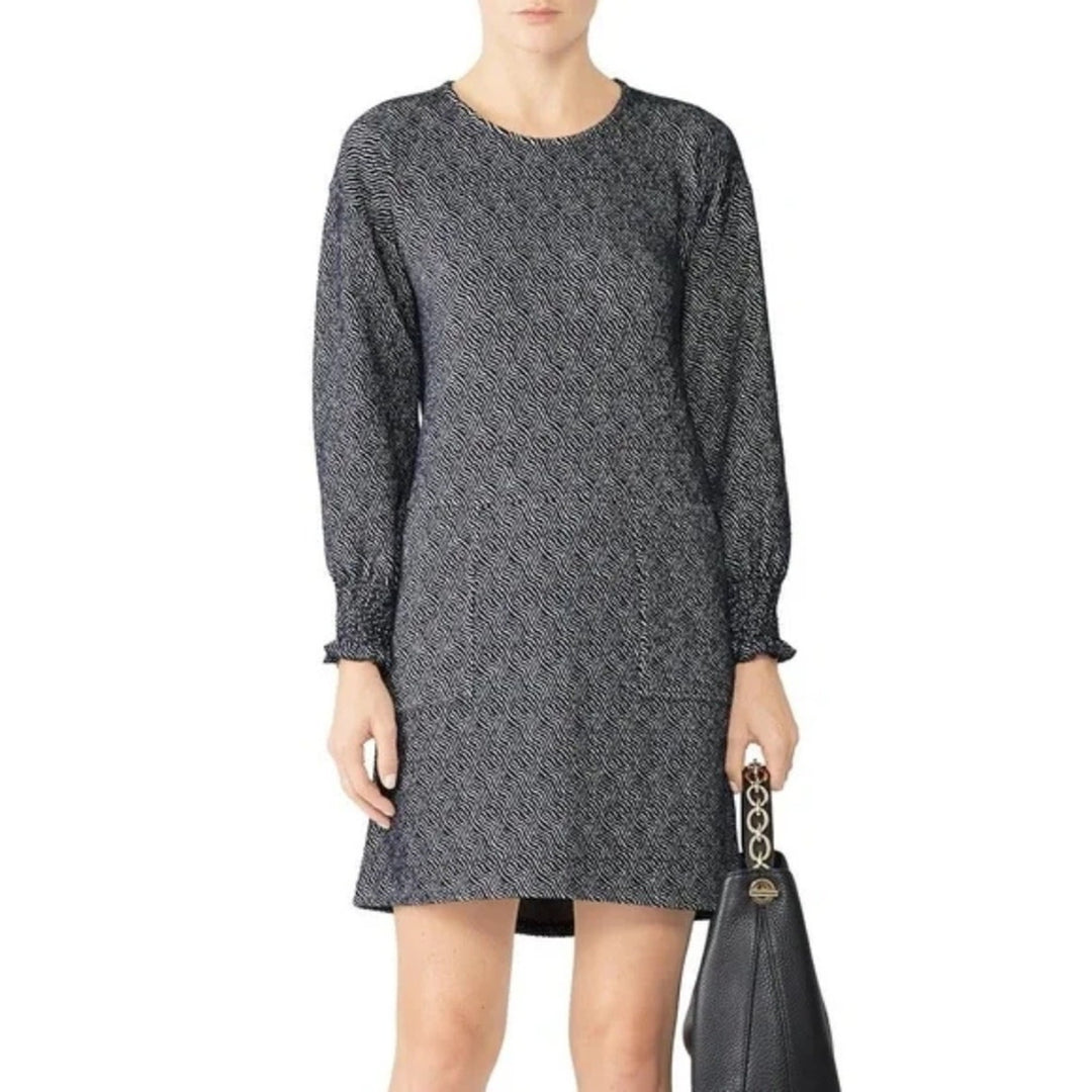 Sita Mur Sweatshirt Blue Jacquard Long Sleeve Shift Dress Size M