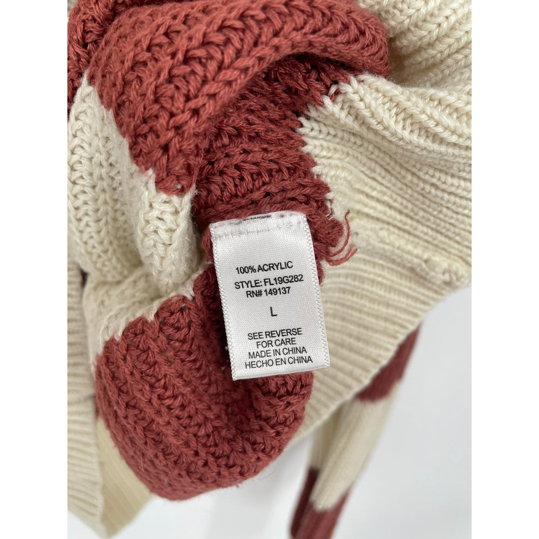 Favlux Fashion Cream Rust Striped Crew Neck Sweater Size L Acrylic Chunky Knit