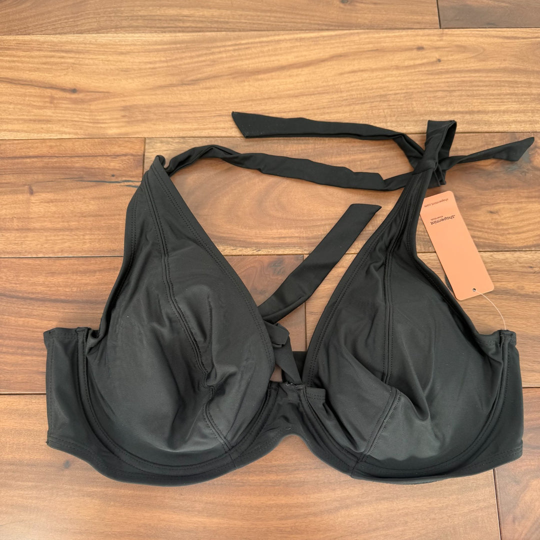 Shapermint Essentials Full Coverage Halter Bikini Top Womens 2XL Black Back Ties