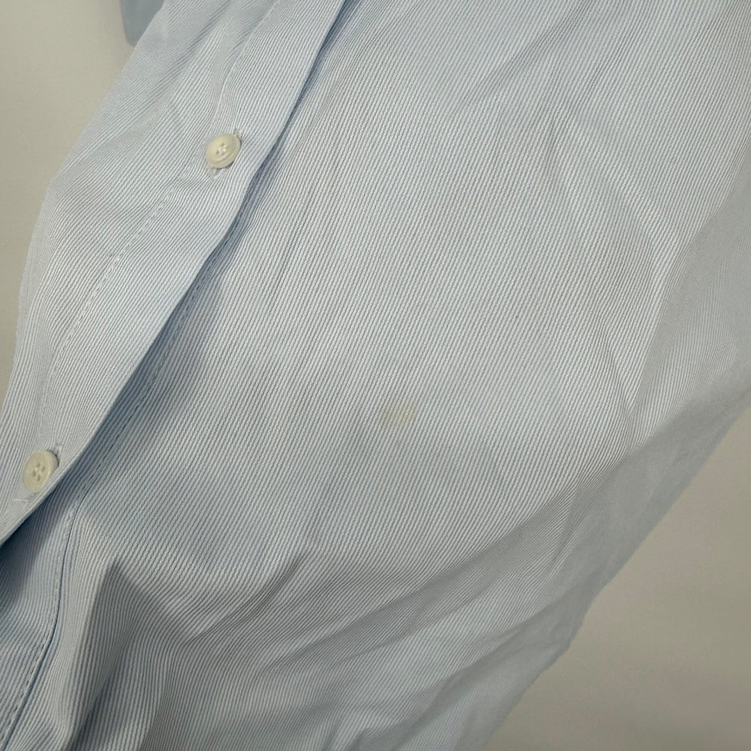 English Factory Light Blue Pinstripe Off Shoulder Button Down Shirt Dress