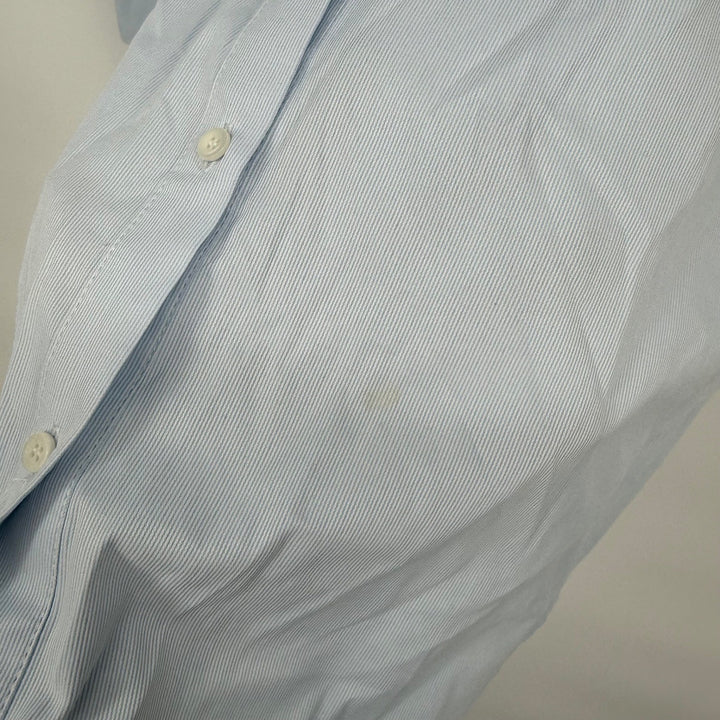 English Factory Light Blue Pinstripe Off Shoulder Button Down Shirt Dress