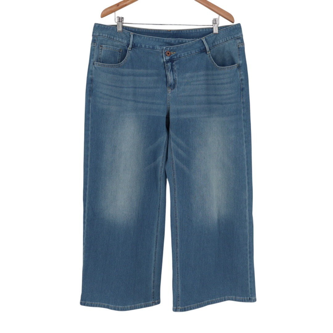 Halara Flex Denim Wide Leg Cropped Pants Petite XL Blue Athleisure Comfort