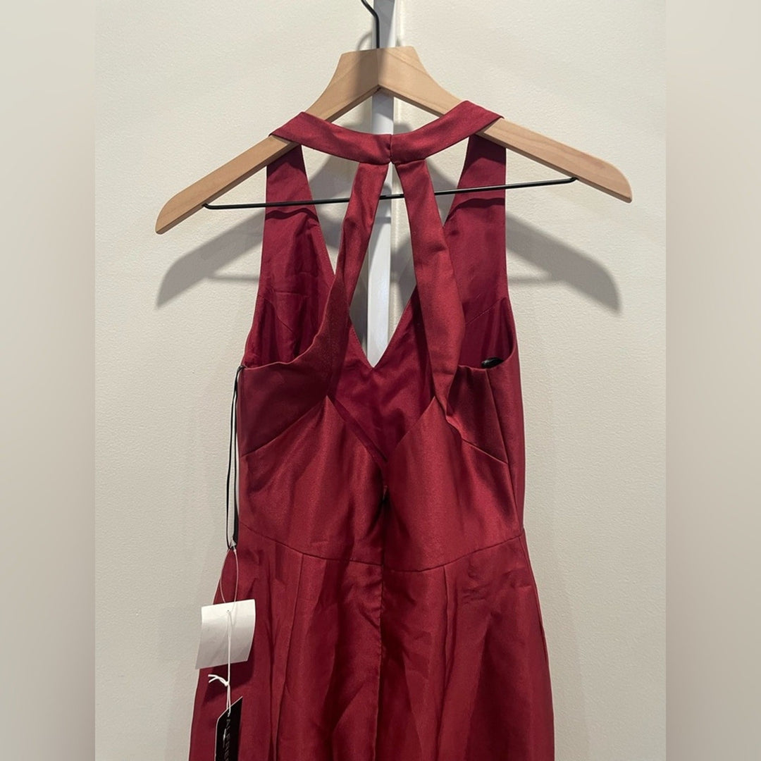 Alfred Sung V-Neck Halter Satin Trumpet Gown in Burgundy Size 2