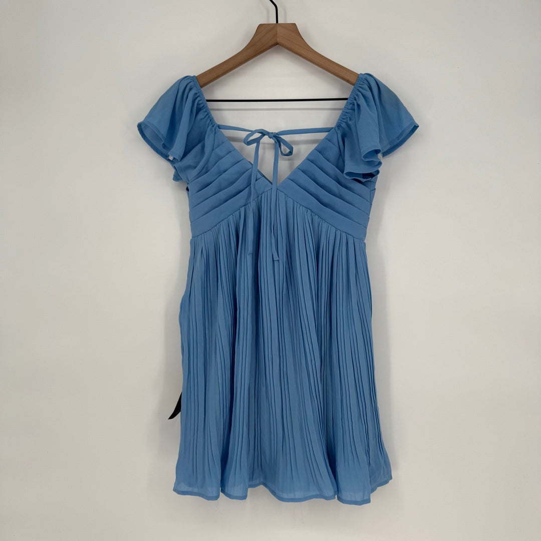 Lulus Amalfi Coast Light Blue Pleated Flutter Sleeve Mini Dress Size XS