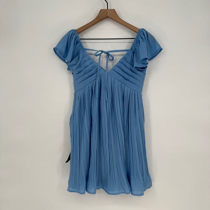 Lulus Amalfi Coast Light Blue Pleated Flutter Sleeve Mini Dress Size XS