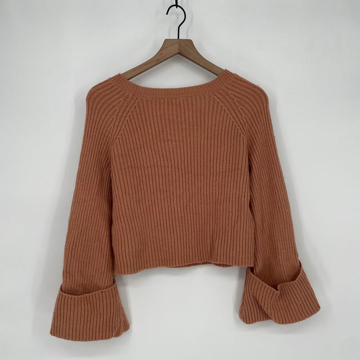 TULAROSA Cropped Ribbed Bell Sleeve Sweater Rust Orange Size S