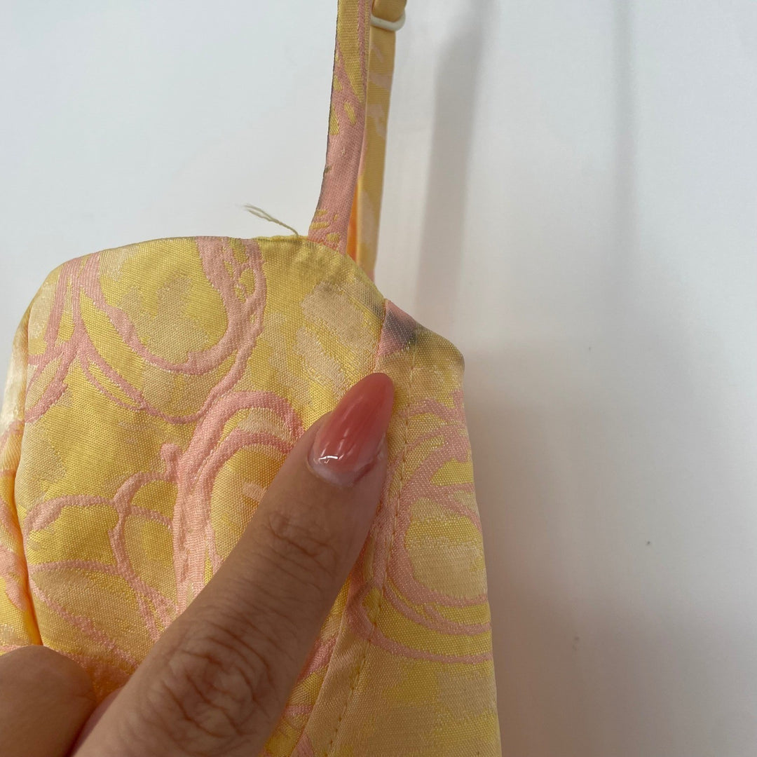 Lulus Meet For Tea Yellow Jacquard Bustier Midi Dress With Pockets Size XS