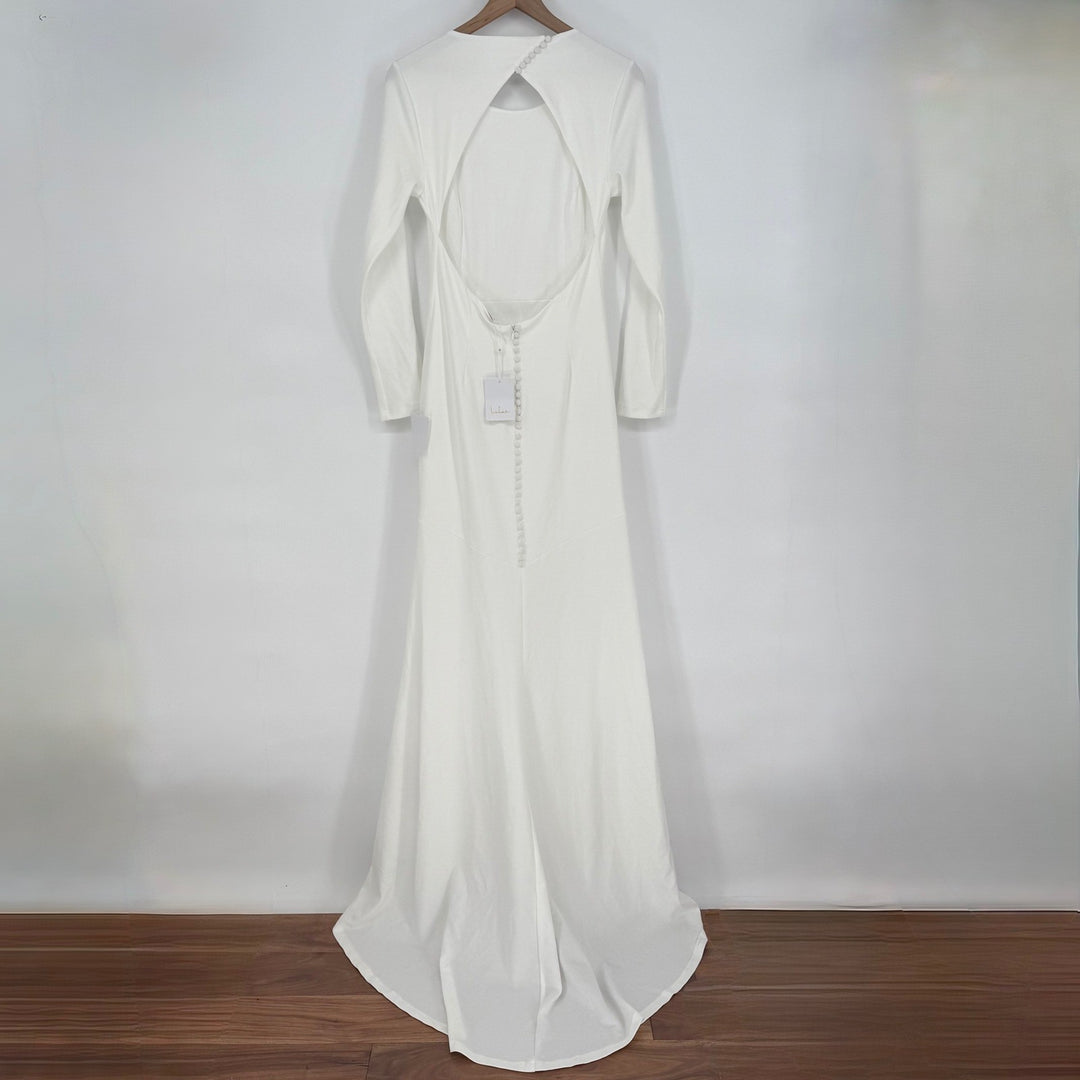 Lulus Eloquent Endearment White Long Sleeve Backless Maxi Dress Size L