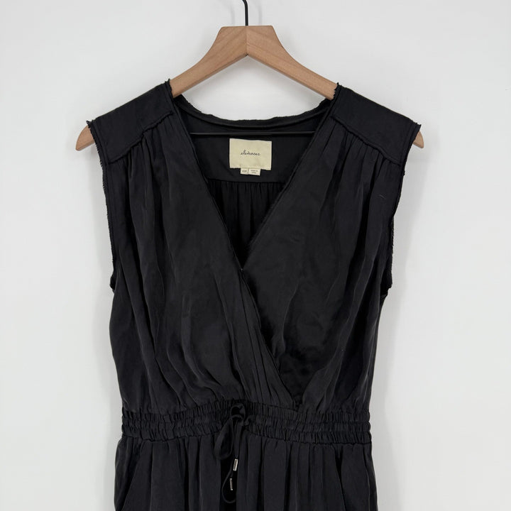 eleven*sixes Black Sleeveless V Neck Wrap Style Drawstring Waist Jumpsuit