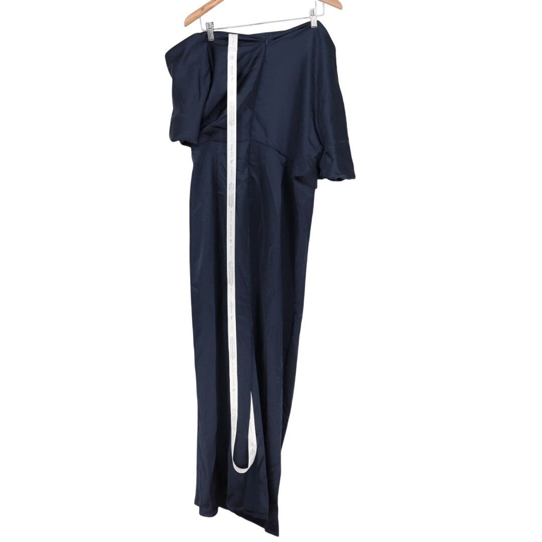 After Six Asymmetrical Off-The-Shoulder Pleated Satin Maxi Dress Size XXL