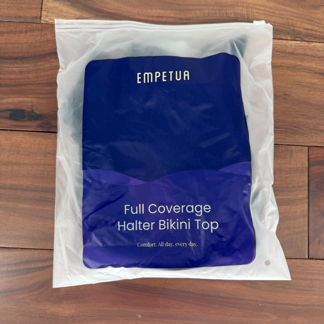 Shapermint Essentials Full Coverage Halter Bikini Top Womens 2XL Black Back Ties