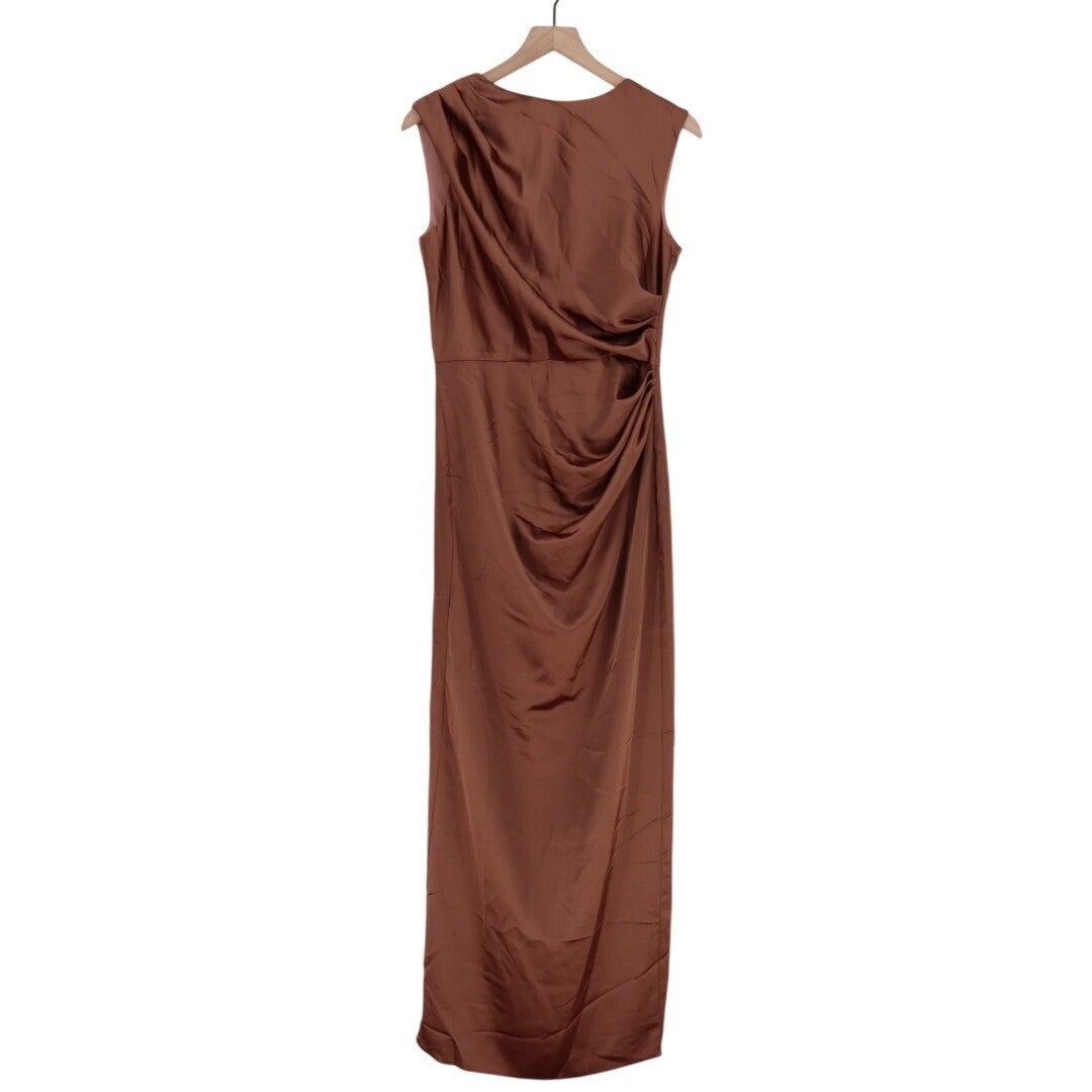 After Six High Neck Sleeveless Cap Shoulder Satin Maxi Dress Size M