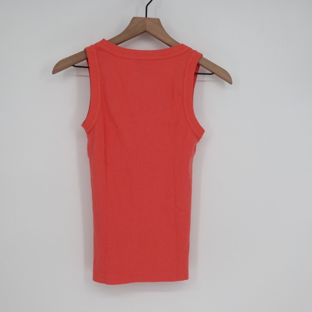 American Giant Ribbed Tank Top Coral Red Size S Made in USA Fitted Basic