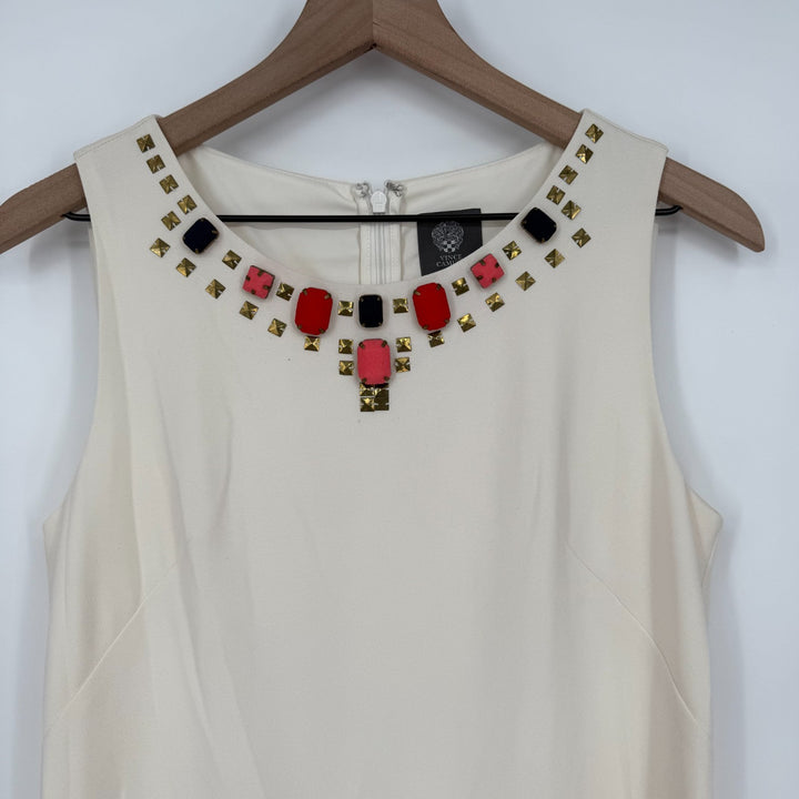 Vince Camuto Sheath Dress Womens 4 Multicolor Villa Print Lined Beaded Back Zip