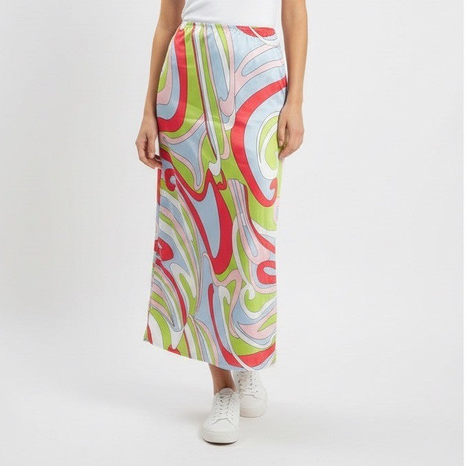 KOLLYY Retro Swirl Print Maxi Skirt Women's Size L Flowy Boho Vacation